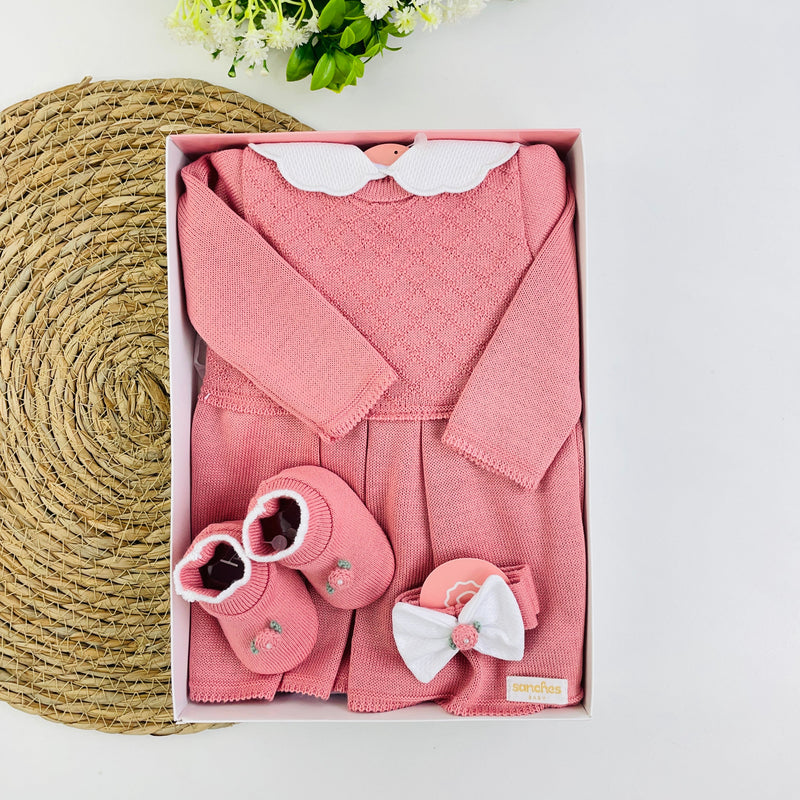 Kit Vestidinho Sanches Baby Em Tricot 4 Peças