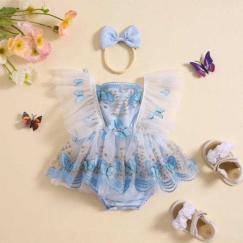 Body Infantil Feminino Tule Borboletinhas + Lacinho