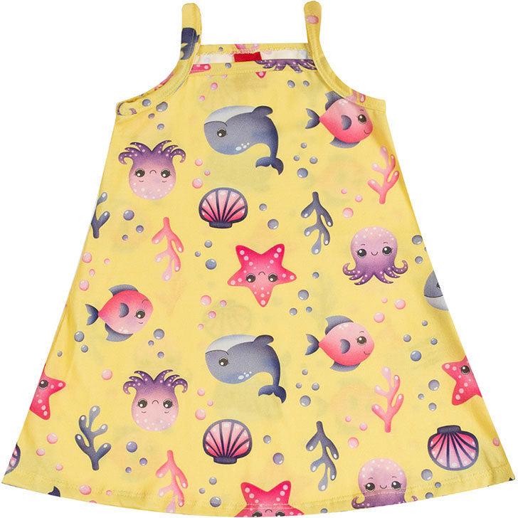 Vestido Infantil Regata com Estampa Fundo do Mar Colorida