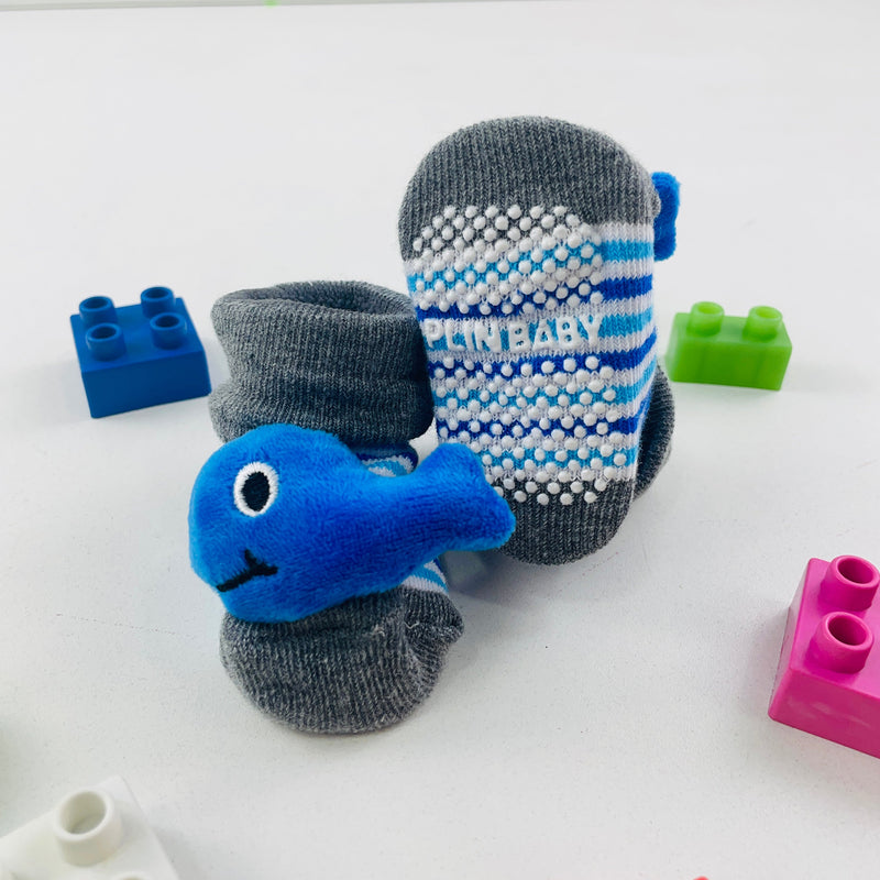 Meia Bichinhos Plin Baby Baleia Antiderrapante - Cinza