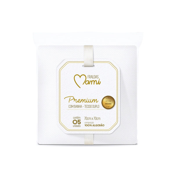 Fralda Premium Mami Com Bainha 5 Peças - Branca - 70 X70 Cm