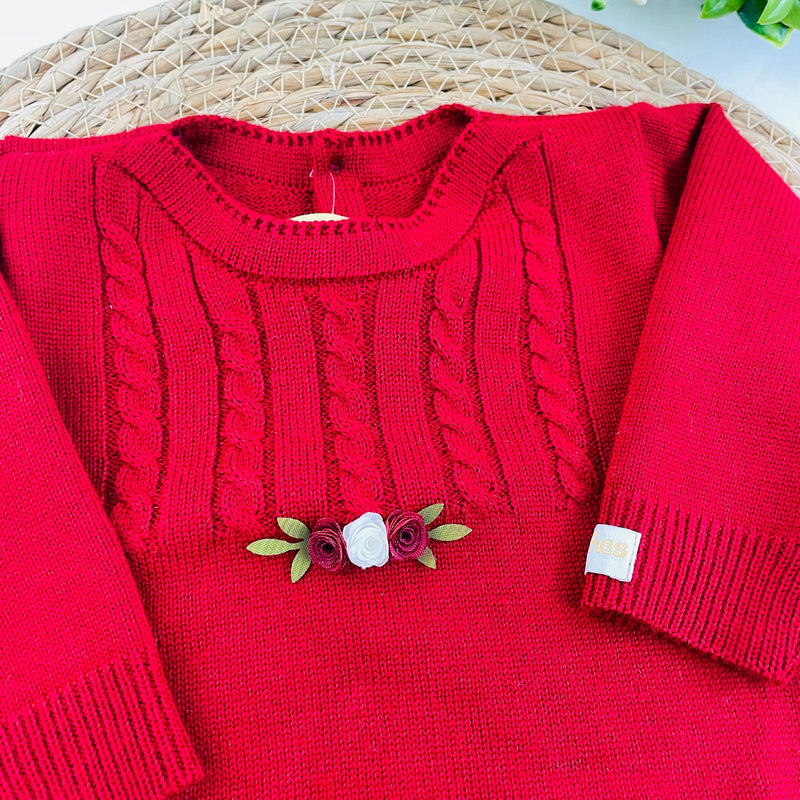 Saida De Maternidade Macacão Sanches Baby Trama E Florzinhas Em Tricot 5 Peças