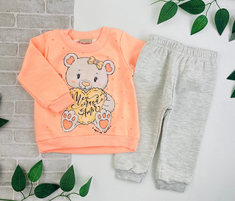 Conjunto Meia De Leite Bebe Feminino Meu Coração E Amor