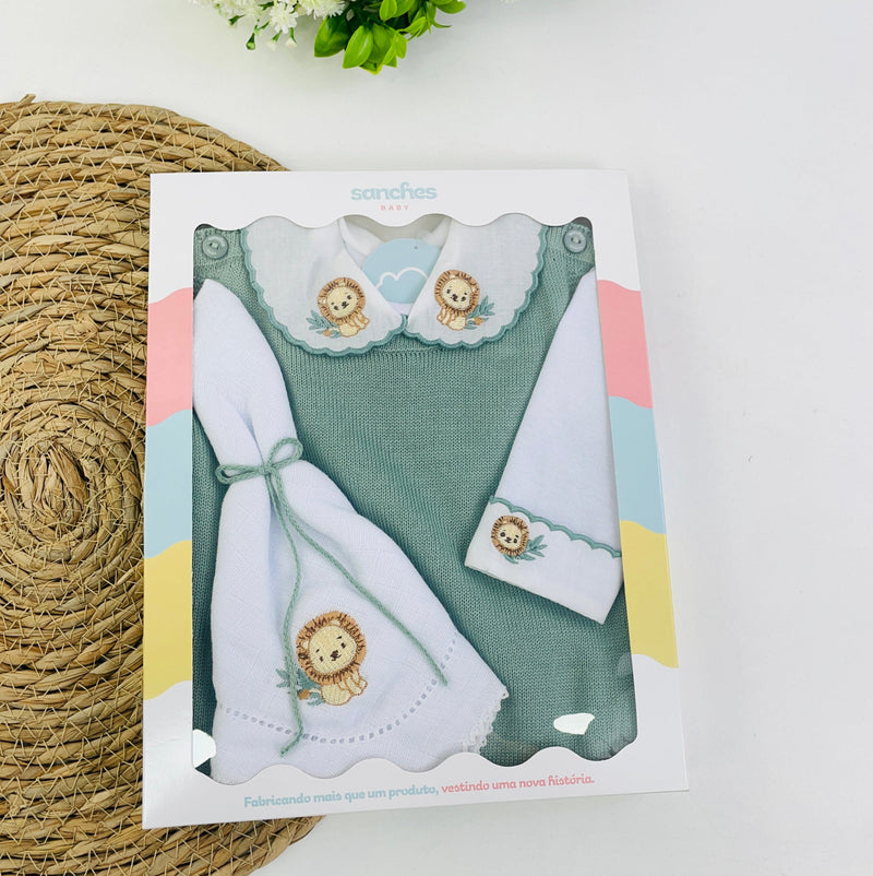 Conjunto Sanches Baby Bordado Em Tricot 3 Peças