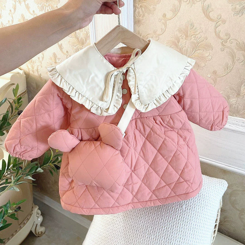 Casaco Infantil Feminino Rosa Bolsinha