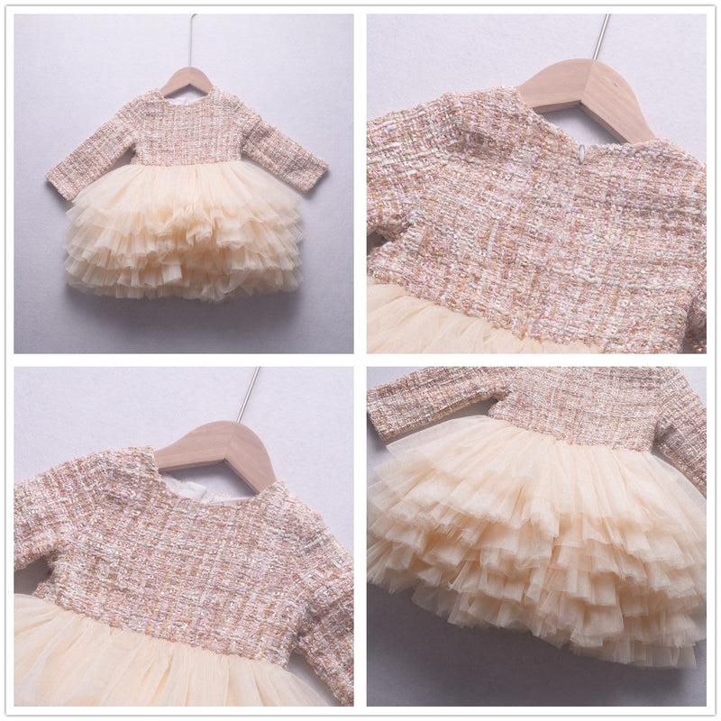 Vestido Infantil Tweed Sainha Tule