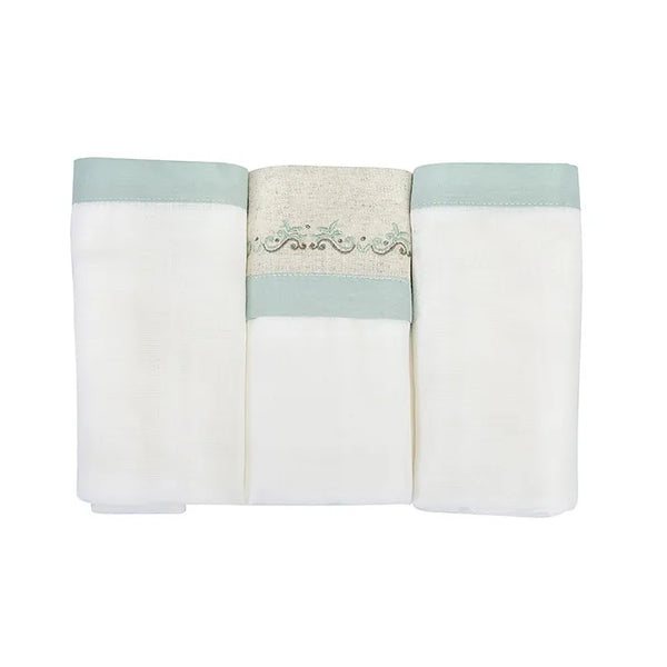 Kit Fralda Loupiot Nature Bordada Com Bainha 3 Peças