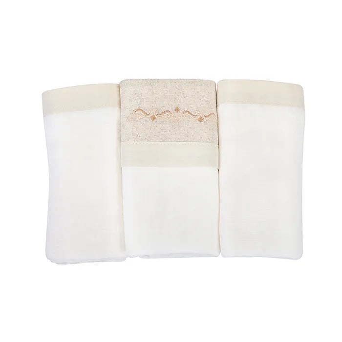 Kit Manta Cueiro Loupiot Nature Bordado Rolinho 3 Peças