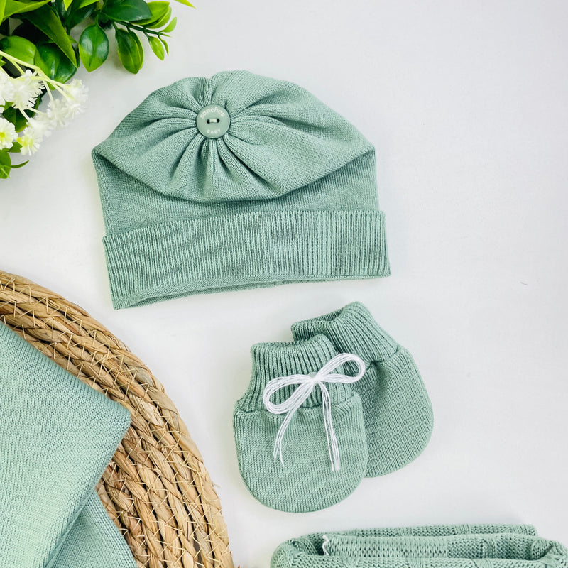 Saida De Maternidade Macacão Sanches Baby Trança Em Tricot 5 Peças