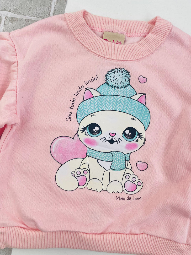 Conjunto Meia De Leite Bebe Gatinha Sou Toda Linda Linda