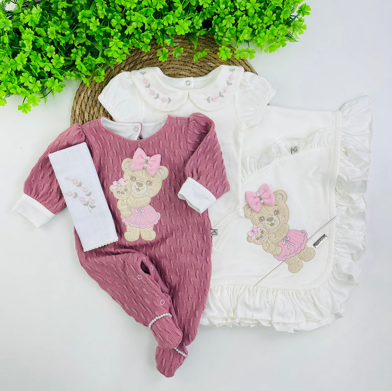 Saida De Maternidade Pipoquinhas Baby Ursa 4 Peças