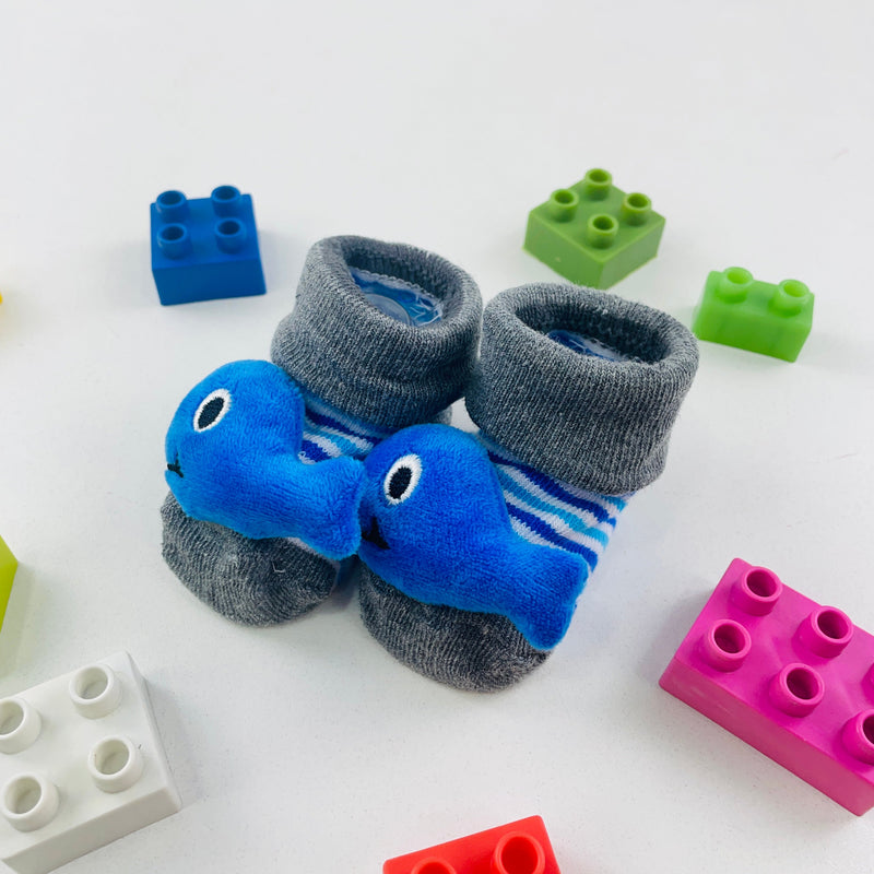 Meia Bichinhos Plin Baby Baleia Antiderrapante - Cinza