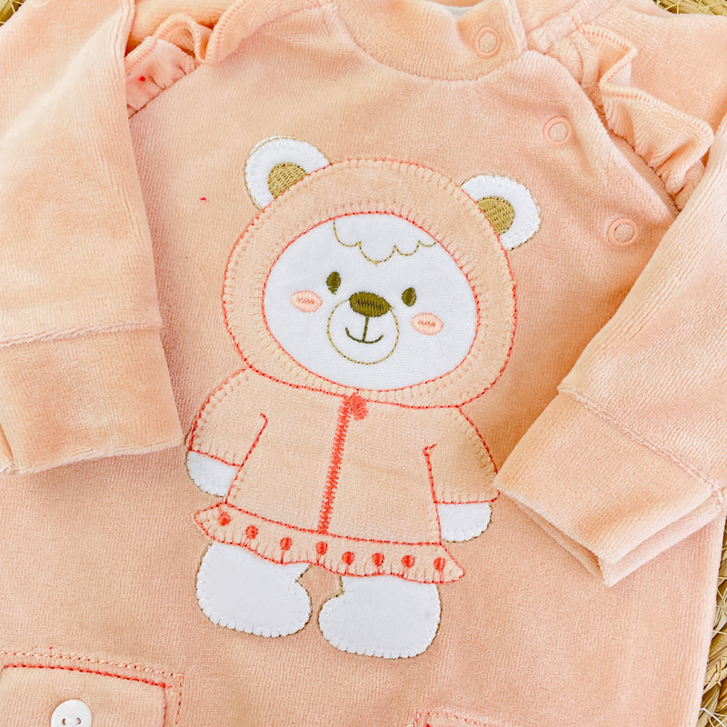 Macacão Longo Curioso Ursa Feliz Plush Raglan