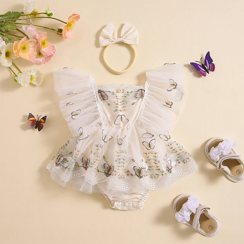 Body Infantil Feminino Tule Borboletinhas + Lacinho