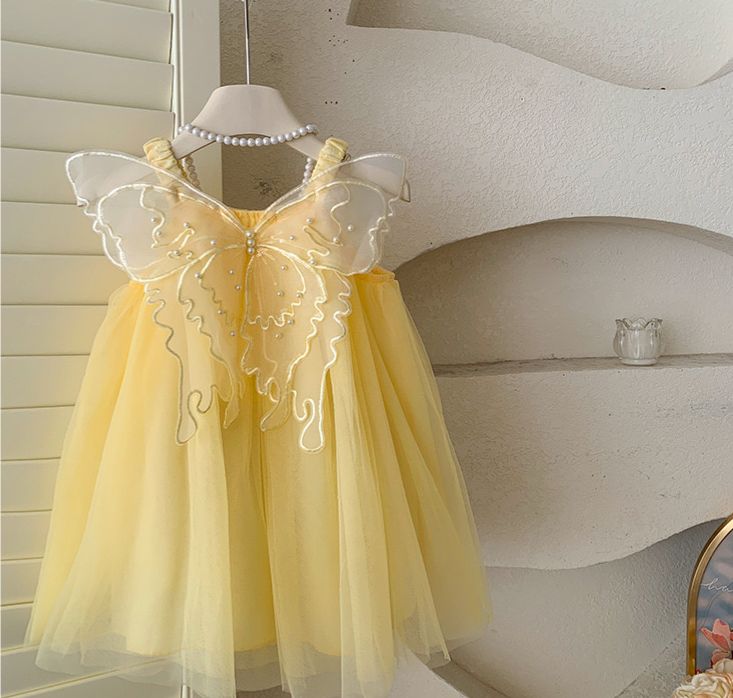 Vestido Infantil De Tule Asa e Lacinhos