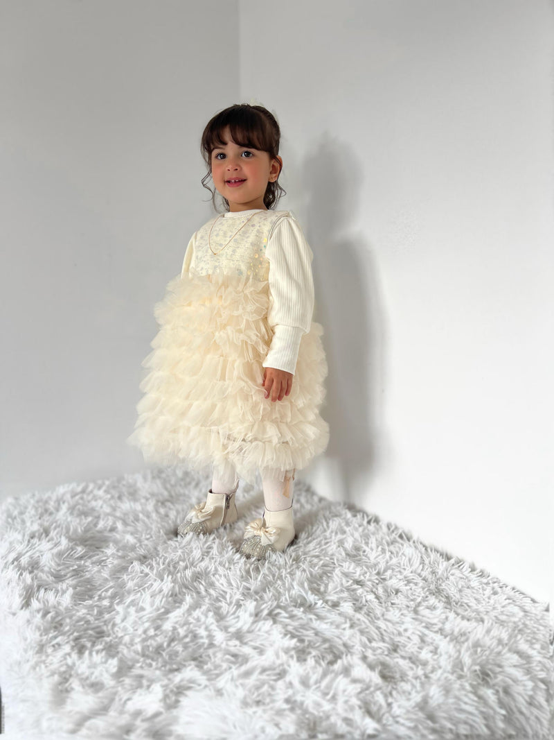 Vestido Infantil Tule Asas + Blusa
