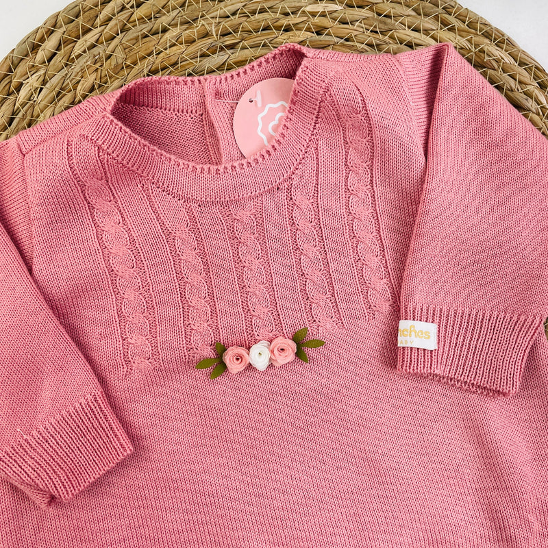 Saida De Maternidade Macacão Sanches Baby Trama E Florzinhas Em Tricot 5 Peças