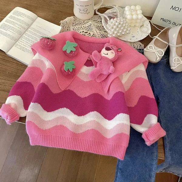 Blusa Infantil Feminina Tricô Morango Ursinho