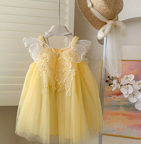 Vestido Infantil De Tule Asa e Lacinhos