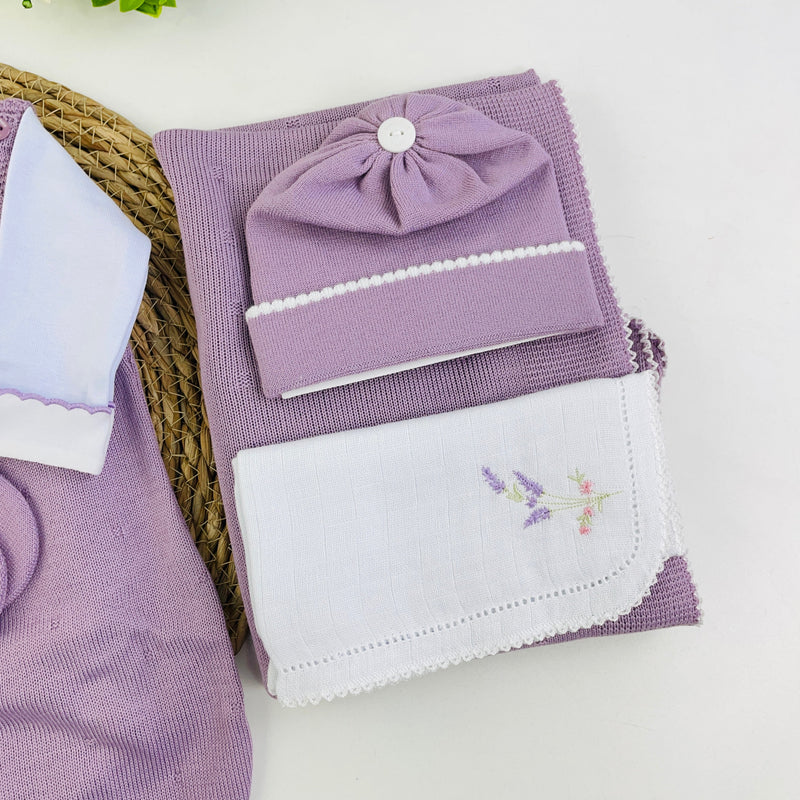 Saida De Maternidade Sanches Baby Bordada Em Tricot 6 Peças