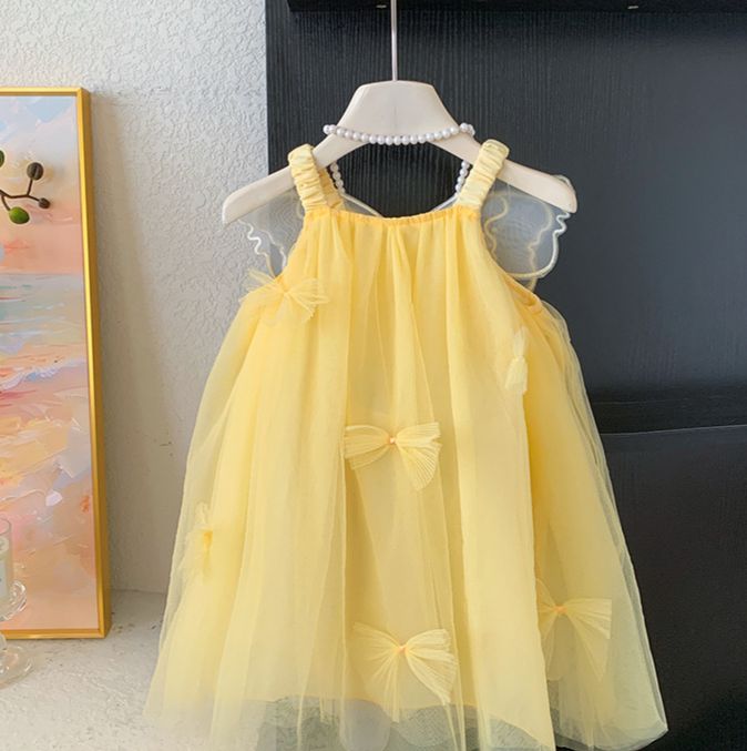 Vestido Infantil De Tule Asa e Lacinhos