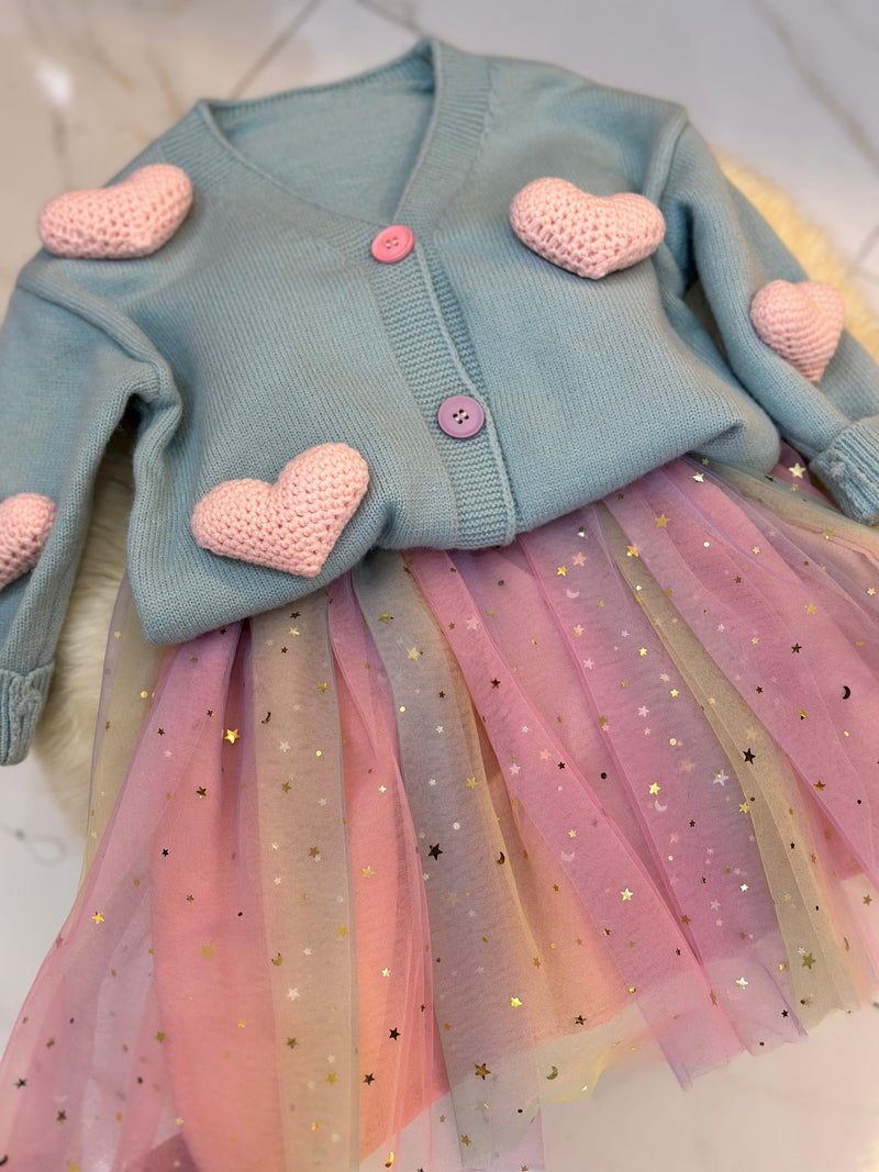 Conjunto Infantil Estrelinhas + Cardigan Coração