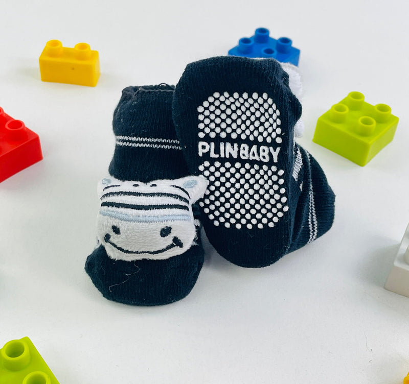 Meia Bichinhos Plin Baby Zebra Antiderrapante - Preto