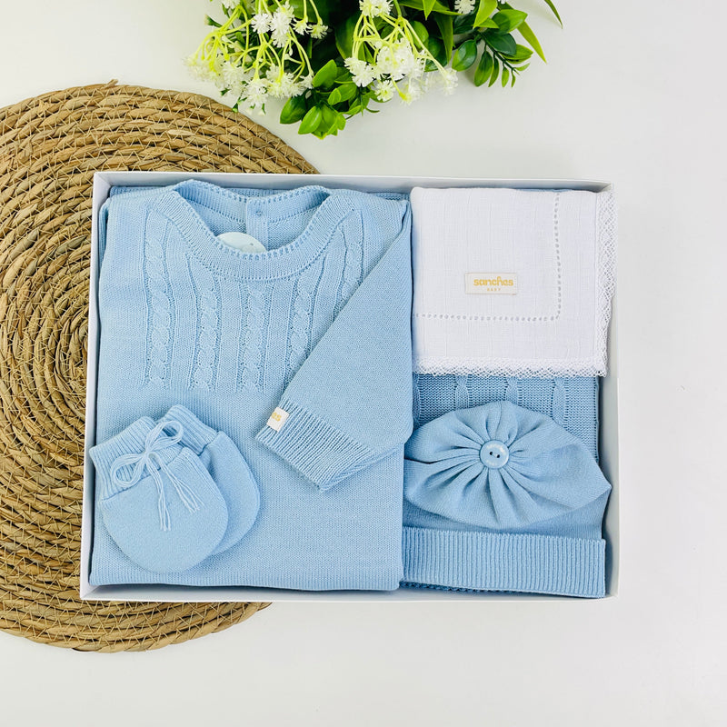 Saida De Maternidade Macacão Sanches Baby Trança Em Tricot 5 Peças