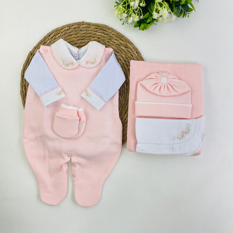 Saida De Maternidade Sanches Baby Bordada Em Tricot 6 Peças
