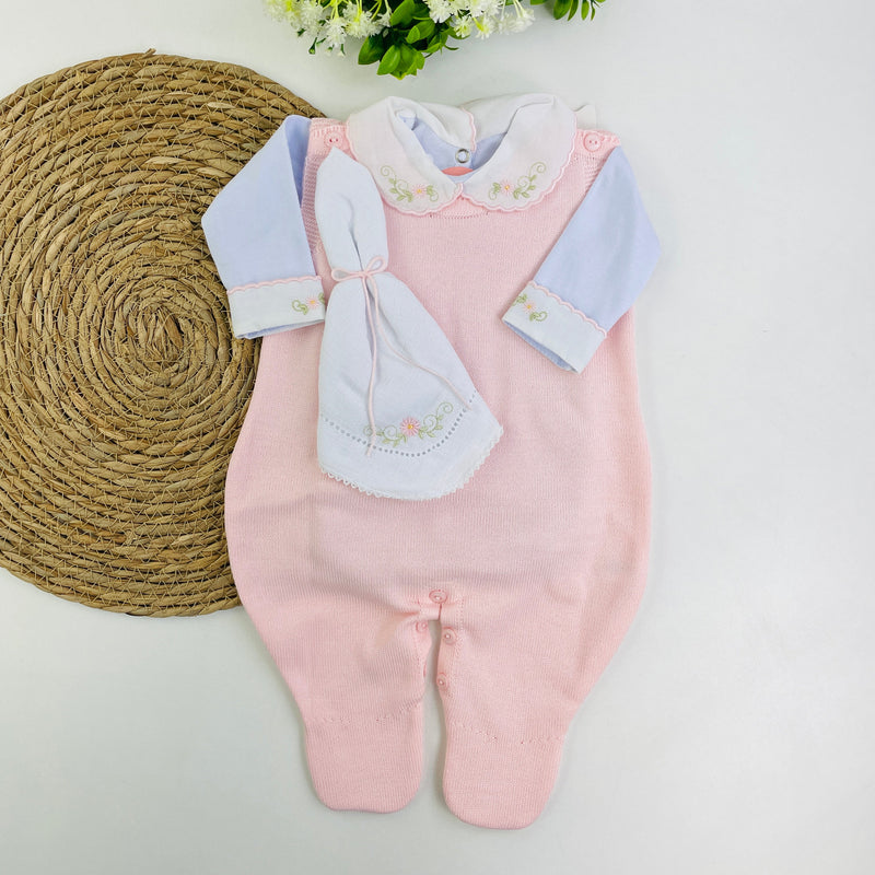 Conjunto Sanches Baby Bordado Em Tricot 3 Peças