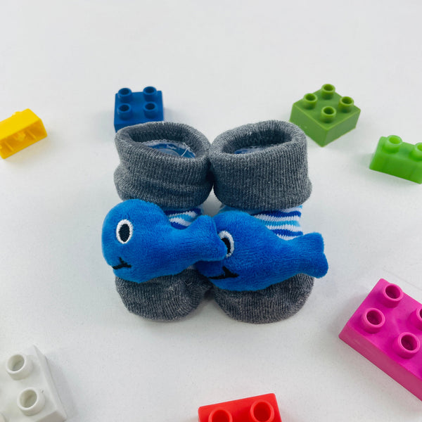 Meia Bichinhos Plin Baby Baleia Antiderrapante - Cinza