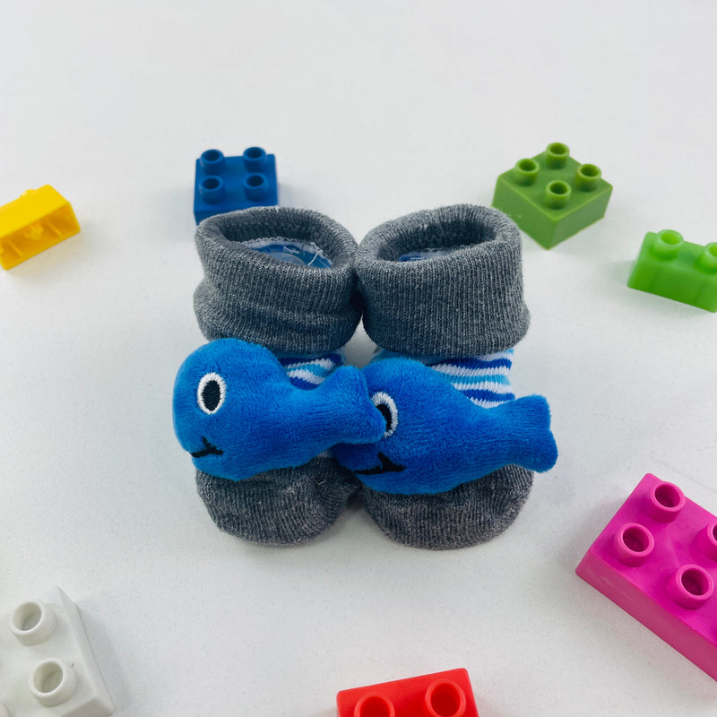 Meia Bichinhos Plin Baby Baleia Antiderrapante - Cinza