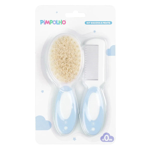 Kit Pimpolho Escova E Pente De Cerdas Naturais Para Bebe