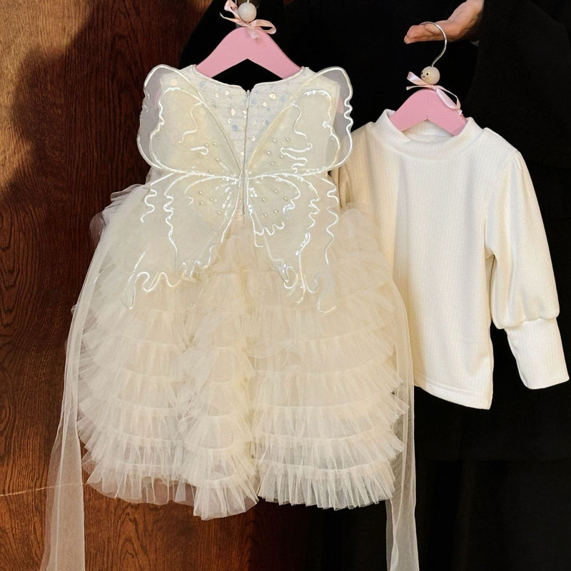 Vestido Infantil Tule Asas + Blusa