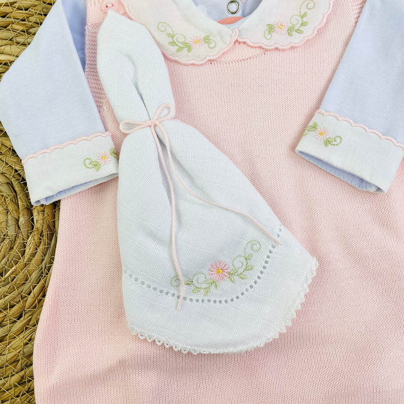 Conjunto Sanches Baby Bordado Em Tricot 3 Peças