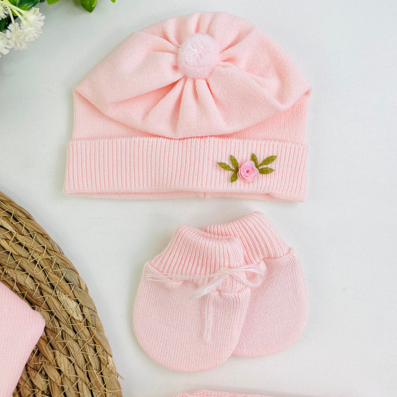 Saida De Maternidade Macacão Sanches Baby Trama E Florzinhas Em Tricot 5 Peças