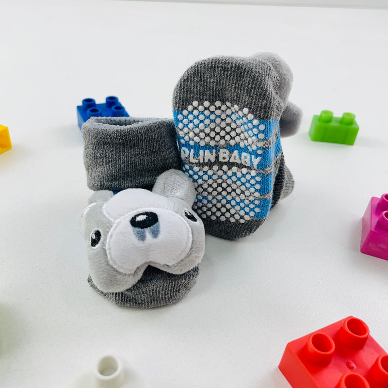 Meia Bichinhos Plin Baby Bulldog Antiderrapante - Cinza