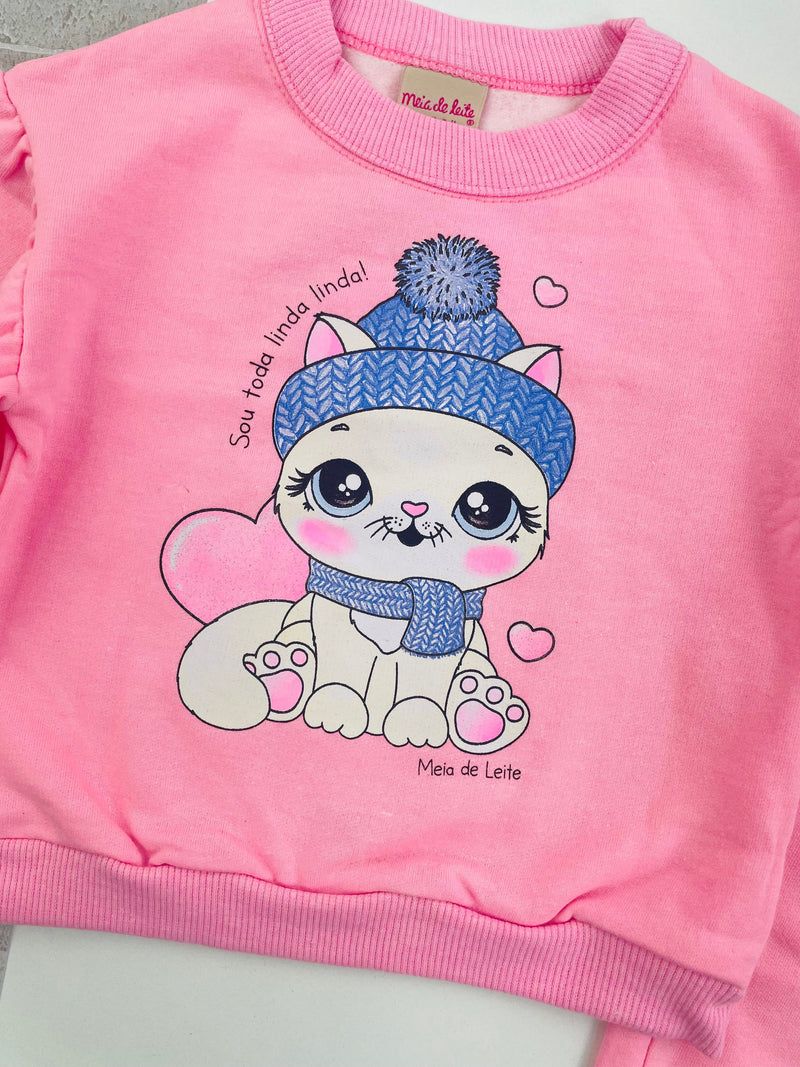 Conjunto Meia De Leite Bebe Gatinha Sou Toda Linda Linda