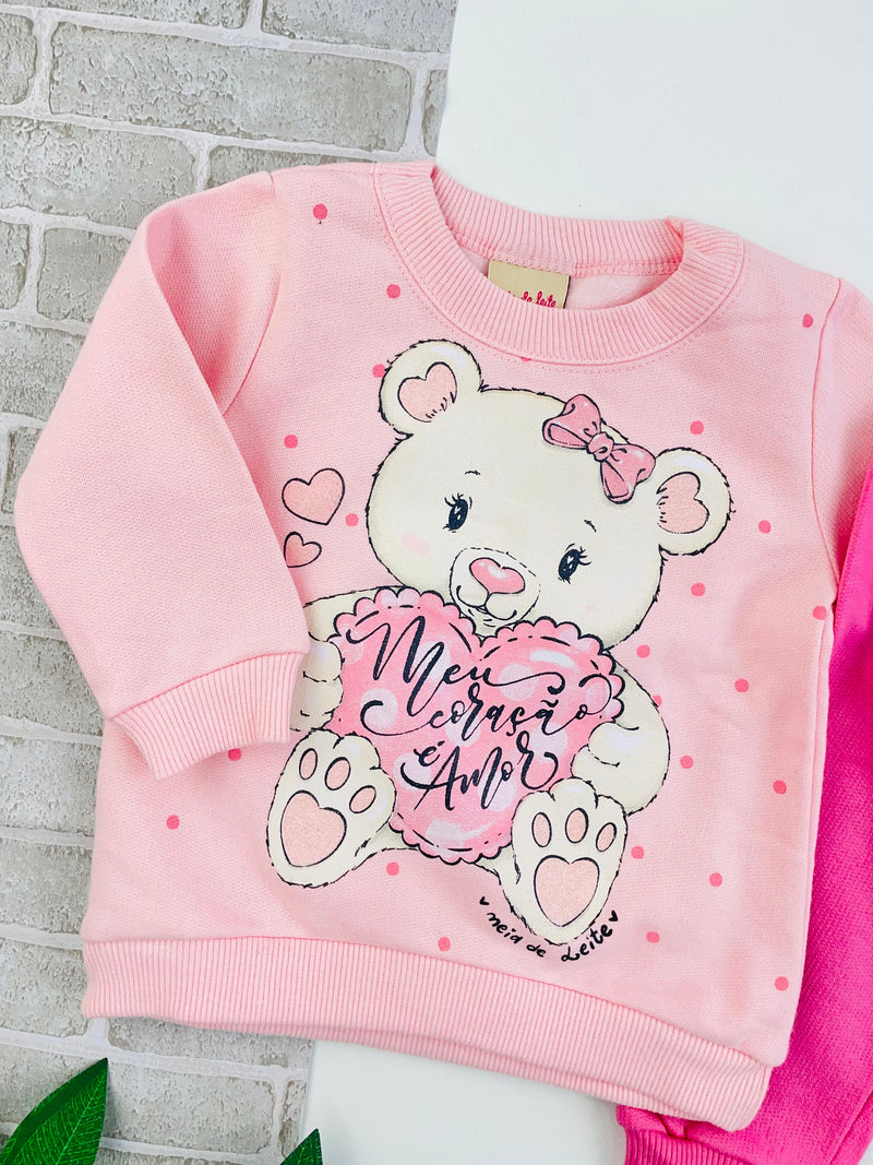 Conjunto Meia De Leite Bebe Feminino Meu Coração E Amor