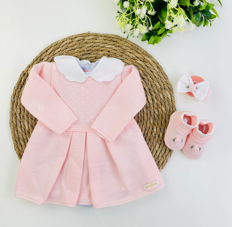 Kit Vestidinho Sanches Baby Em Tricot 4 Peças
