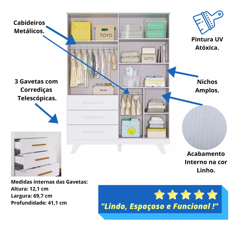 Guarda Roupa Retro Peroba 4 Portas Lisa