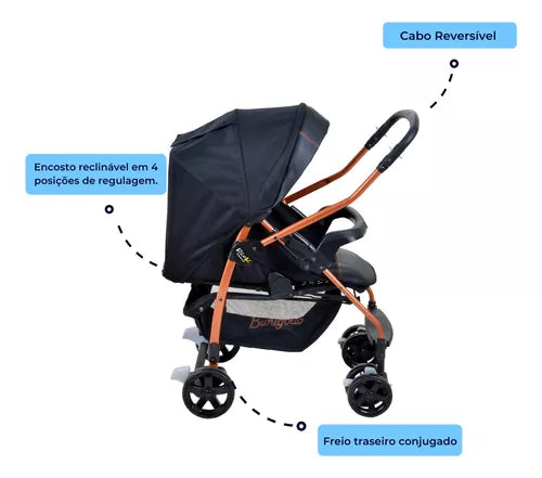 Conjunto Travel System Burigotto Carrinho Rio K + Cadeira Auto Touring X