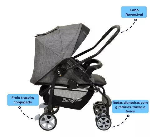 Conjunto Travel System Burigotto Carrinho Rio K + Cadeira Auto Touring X
