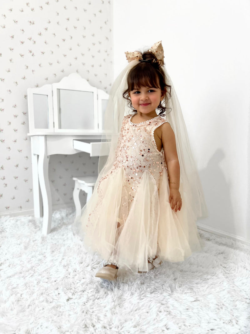 Vestido Infantil Brilhante Tule Lacinho