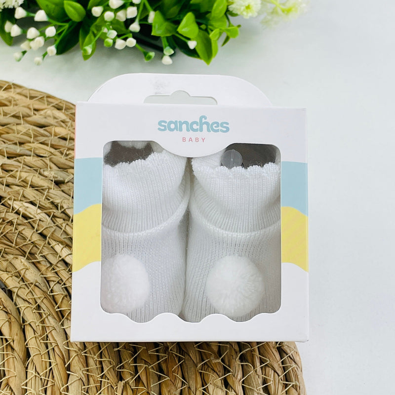Sapatinho Pompom Sanches Baby De Tricot Liso Rn