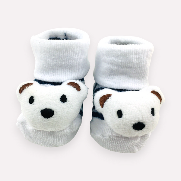 Meia Bichinhos Plin Baby Urso Listras Antiderrapante - Branco