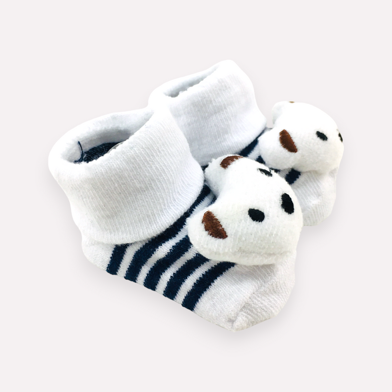 Meia Bichinhos Plin Baby Urso Listras Antiderrapante - Branco