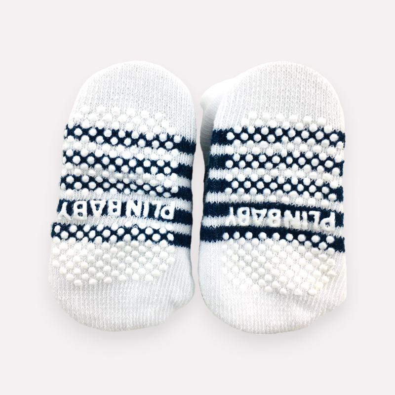 Meia Bichinhos Plin Baby Urso Listras Antiderrapante - Branco