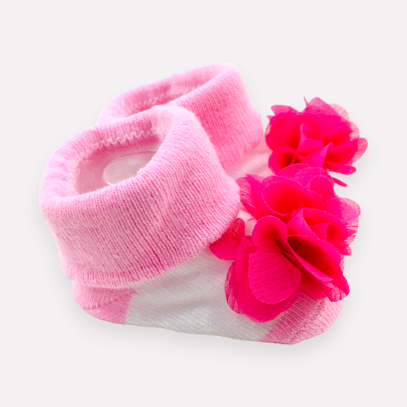 Meia Bichinhos Plin Baby Flores Antiderrapante - Rosa