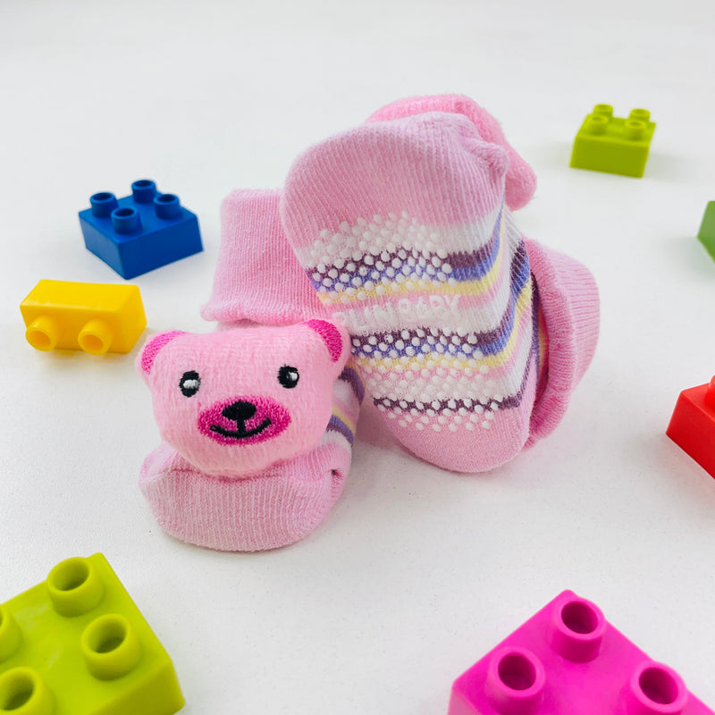 Meia Bichinhos Plin Baby Urso Antiderrapante - Rosa